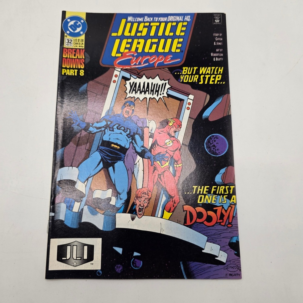 DC Comics Justice League Europe 32 Blue Beetle Flash Breakdowns 1991 JLI Comic